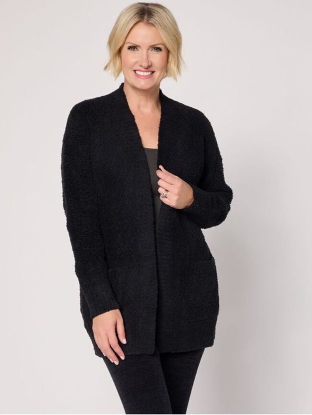 Barefoot Dreams Women's Top Sweater Sz 1X CozyChic Diamond Cable Black